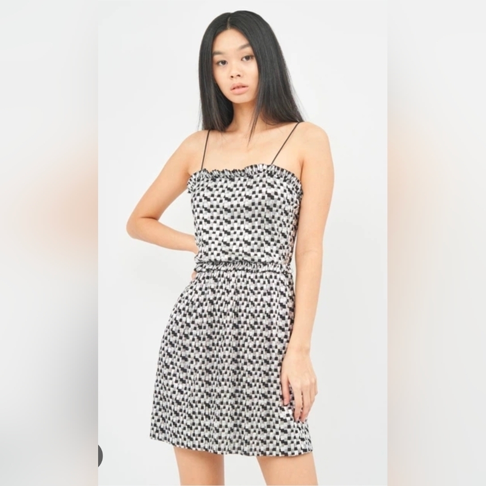 Zara Women’s Metallic Silver And Black Checkered Mini Dress M